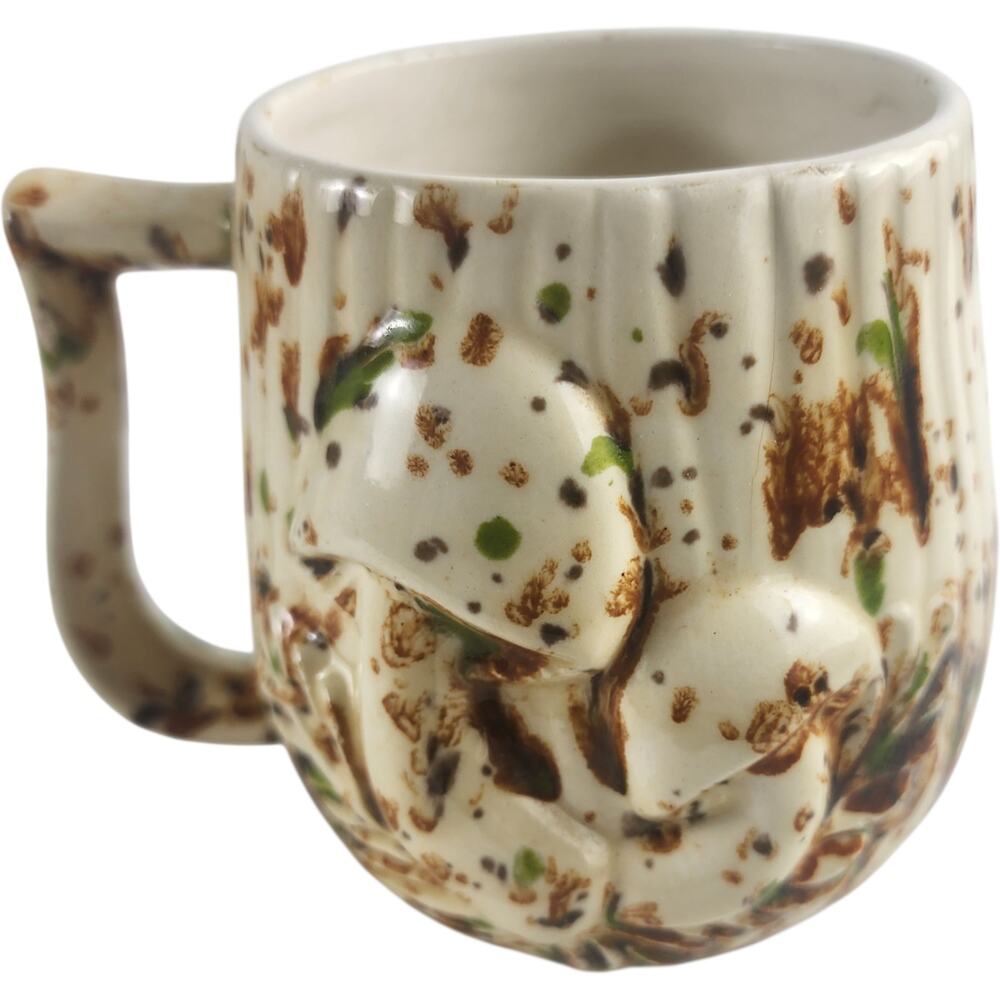 Retro 3D Mushroom Ceramic Coffee Mug Green & Brown Slatter